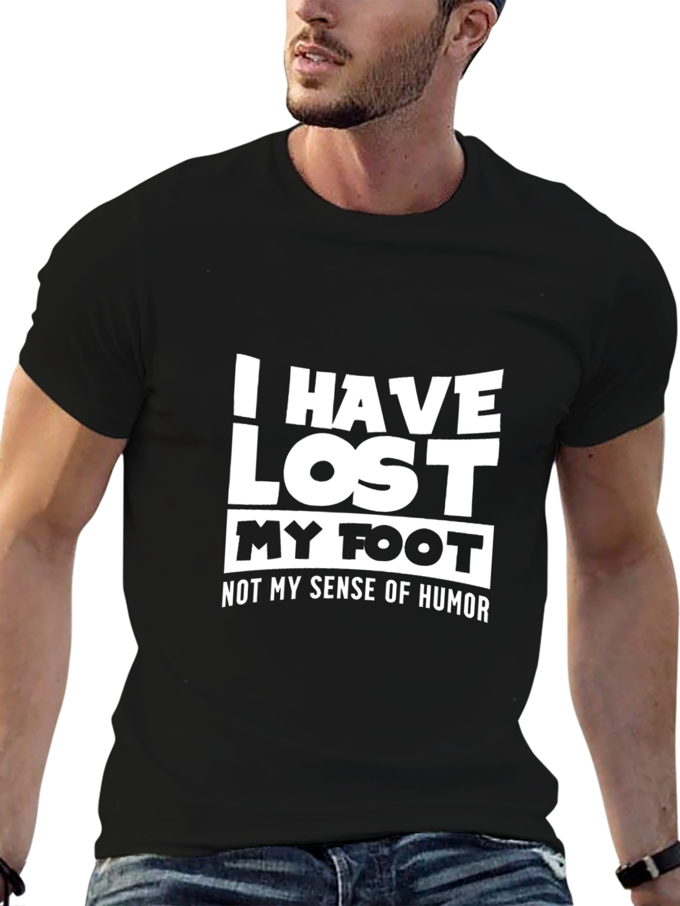Humorous Black T-Shirt: I Have Lost My Foot