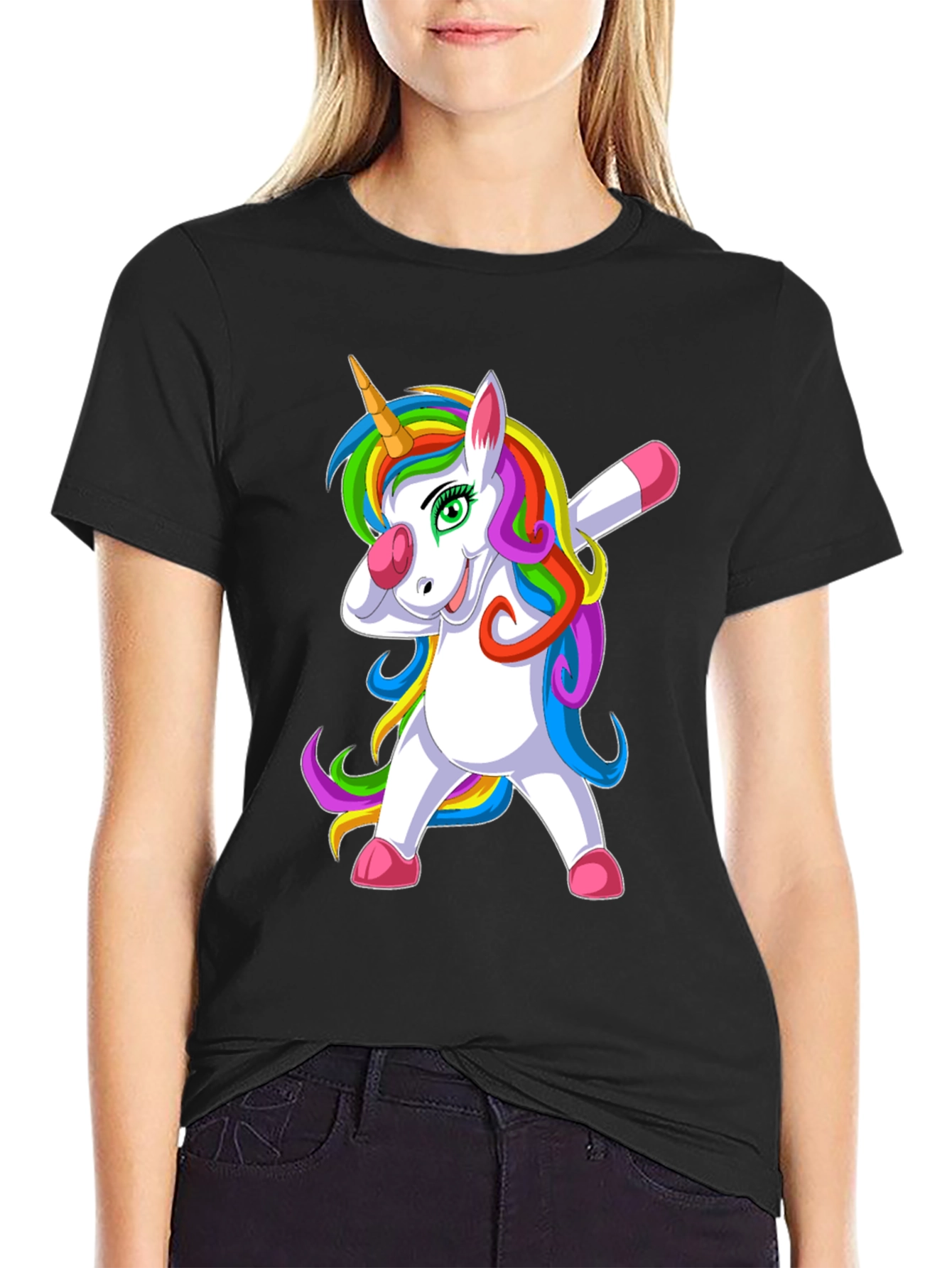 Dabbing Unicorn Graphic Tee - Black