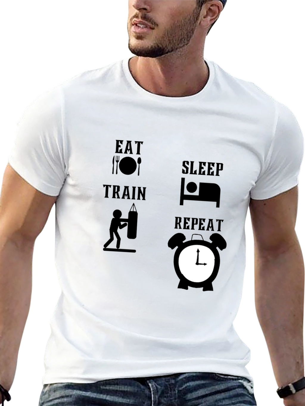 Eat Sleep Train Repeat Black Graphic Tee