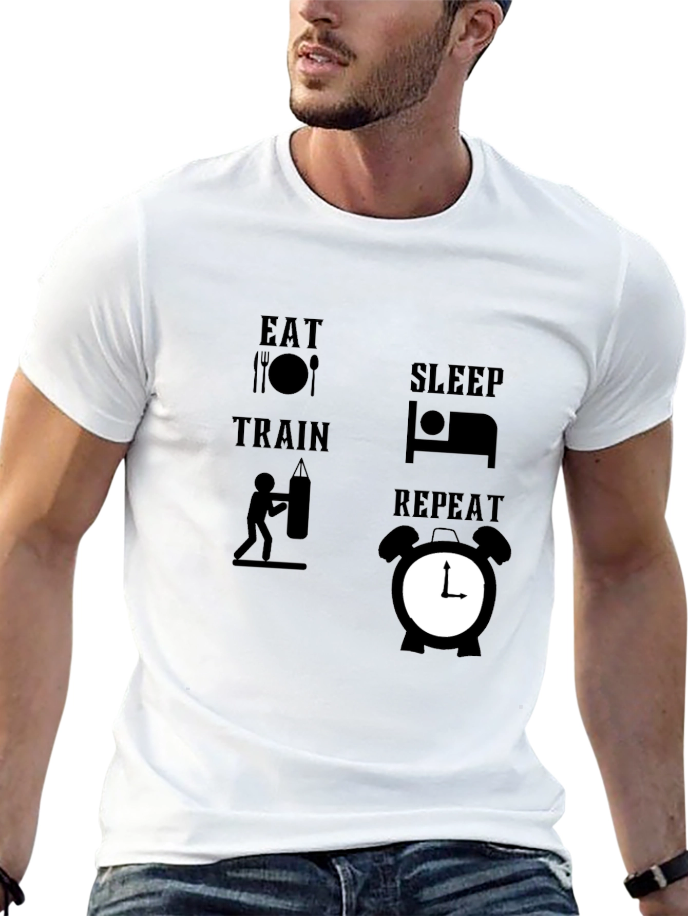 Eat Sleep Train Repeat Black Graphic Tee