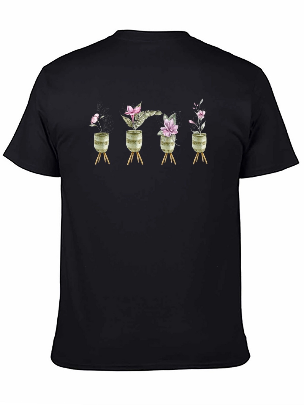 Floral Potted Plant Graphic Tee - Black