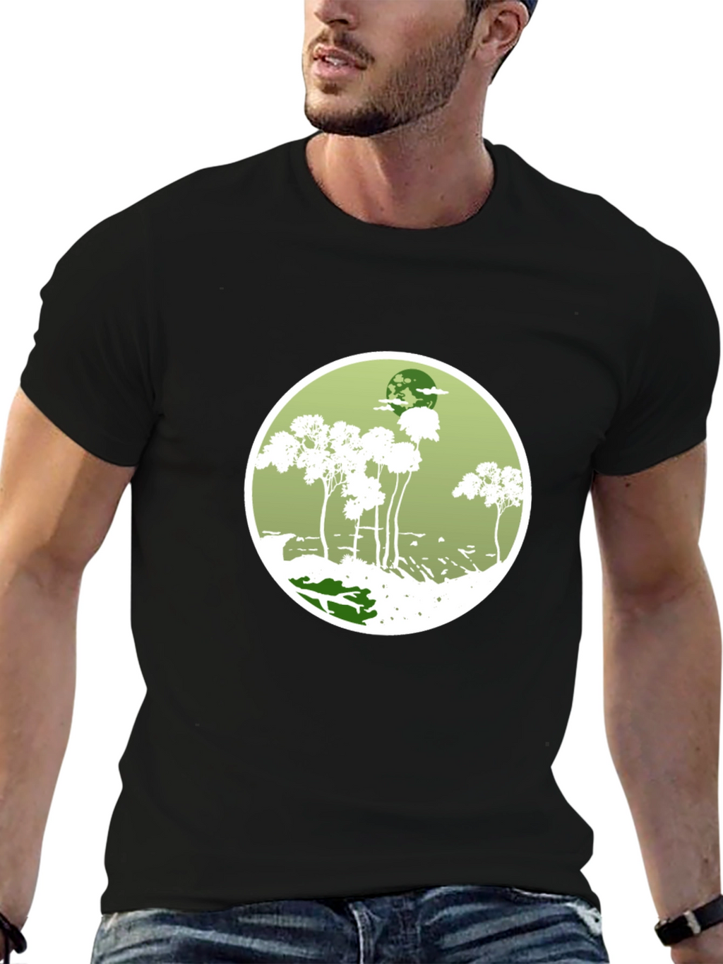 Nature Scene Tee - Black Cotton Blend