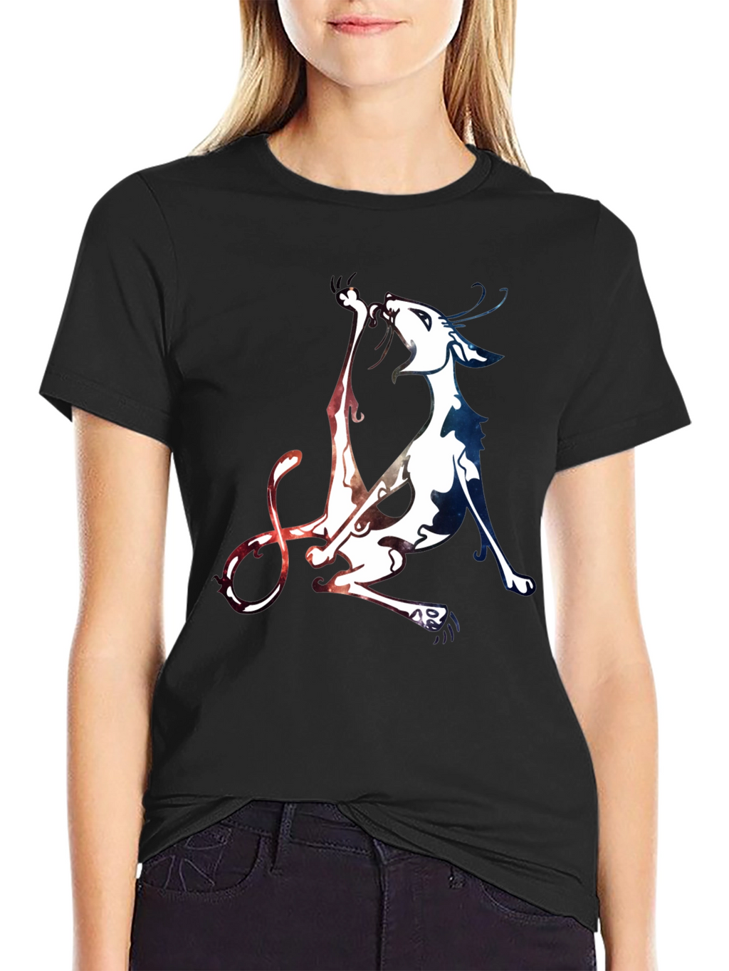 Unique Cat Graphic Black T-Shirt