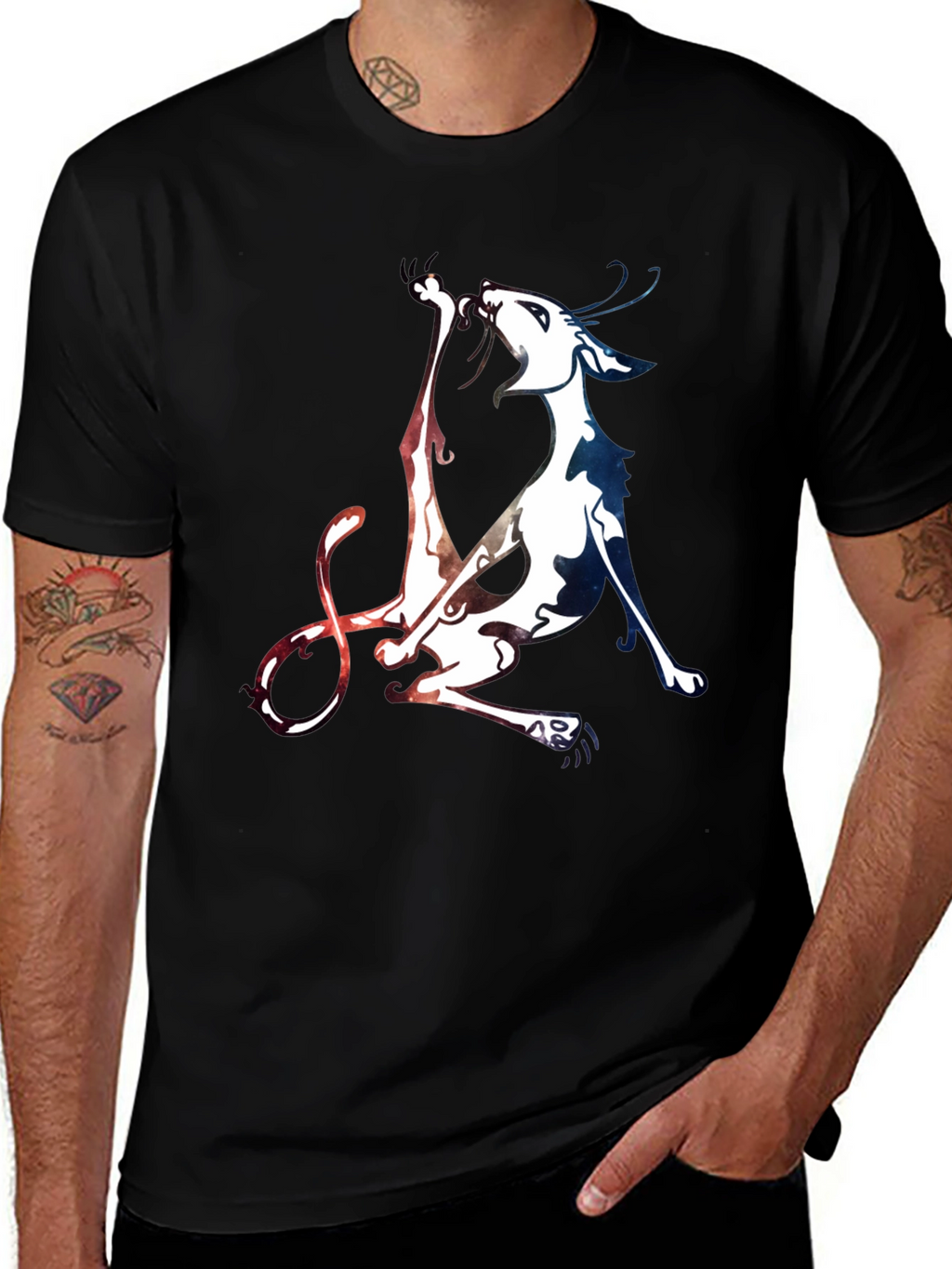 Unique Cat Graphic Black T-Shirt