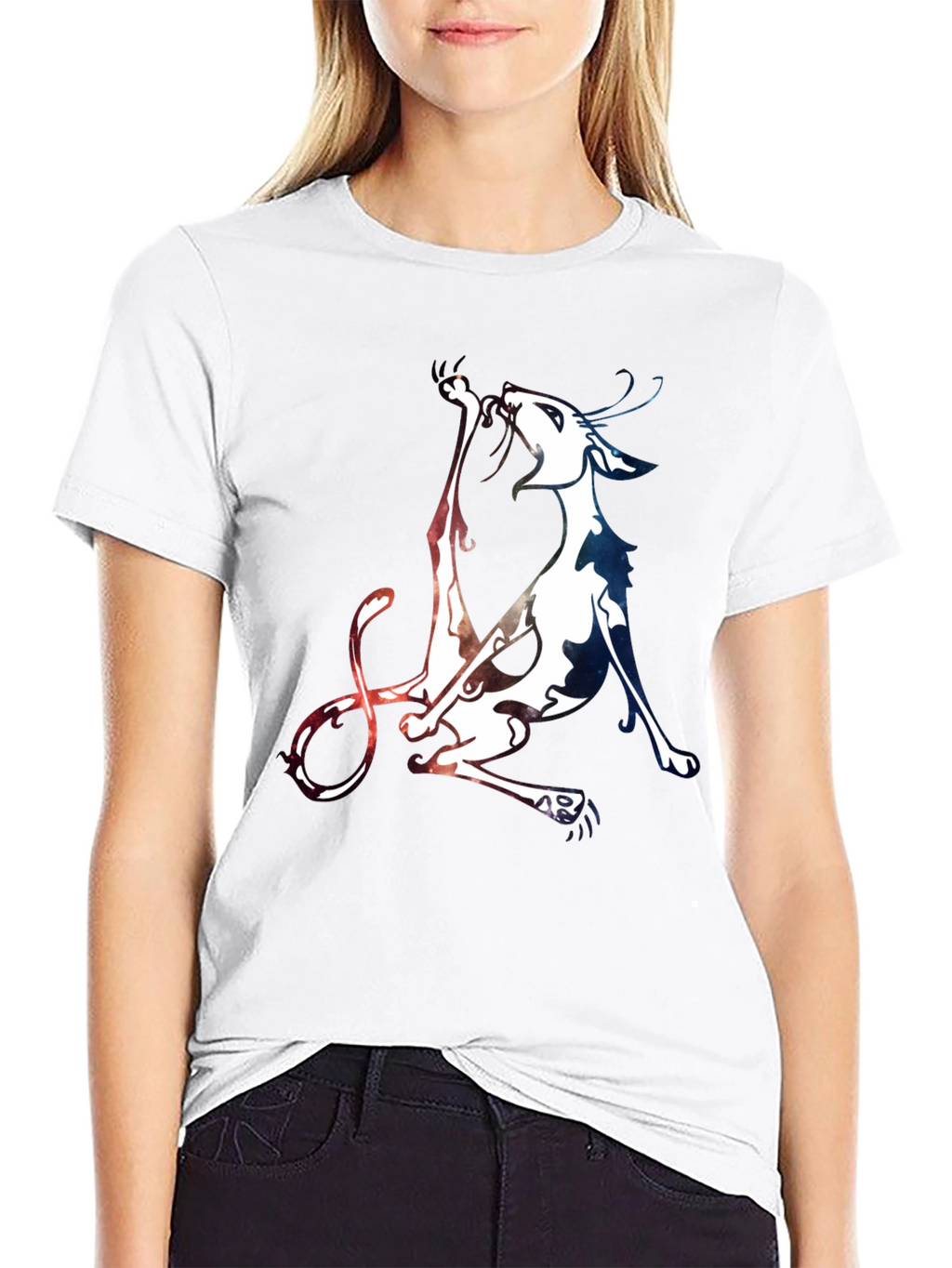 Unique Cat Graphic Black T-Shirt