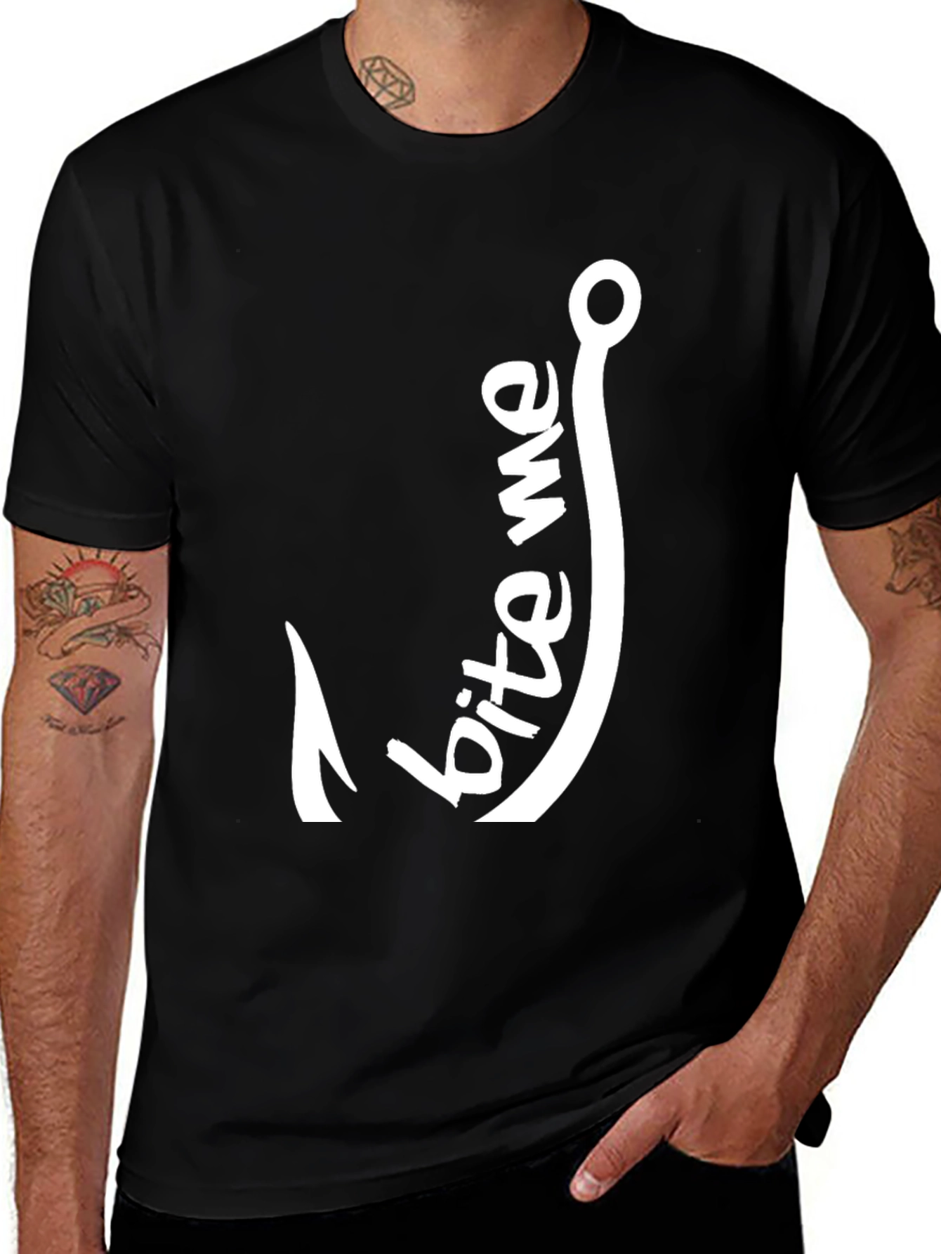 Bite Me Fishing Hook Graphic Tee - Black