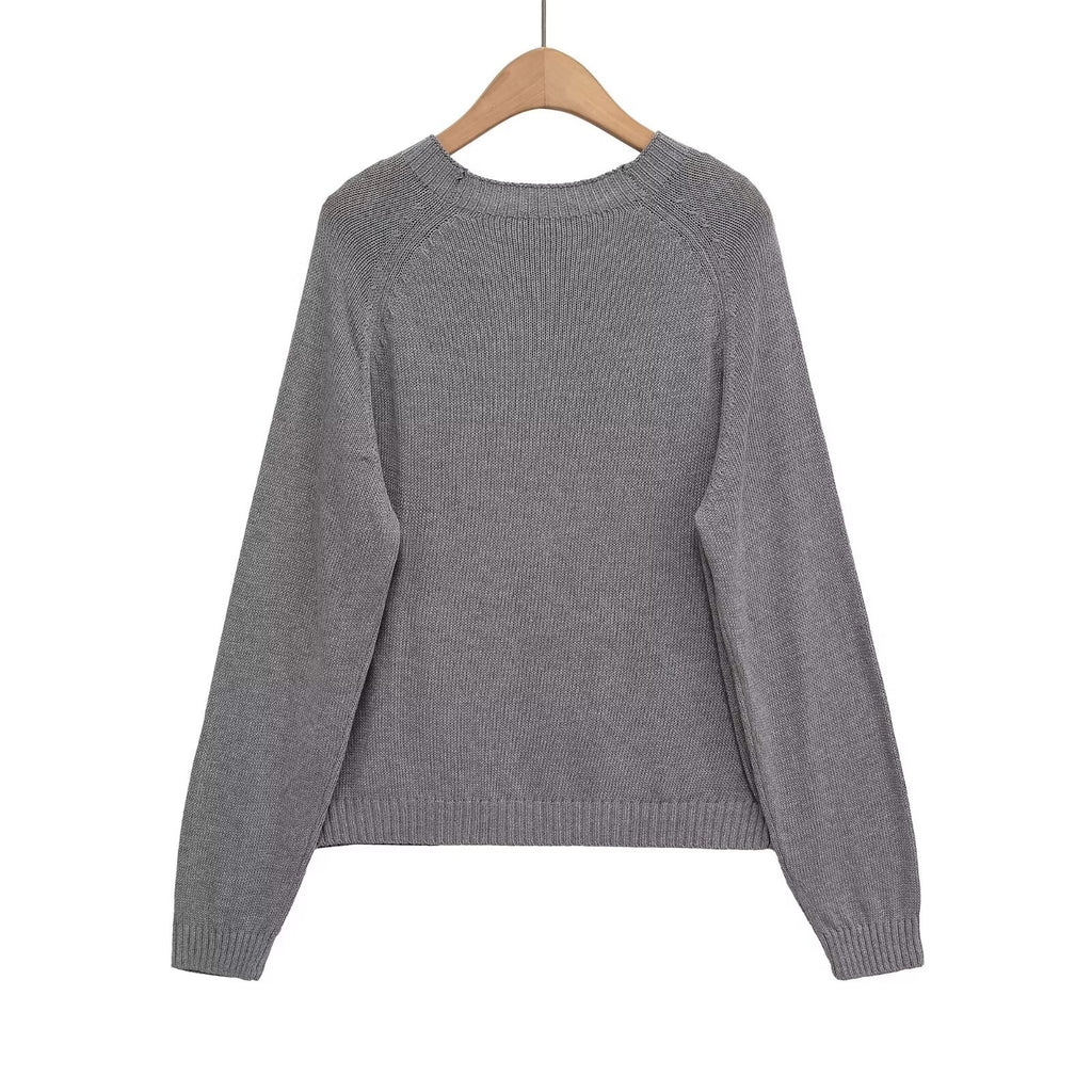 Round neck button decoration pullover knitted sweater top for women