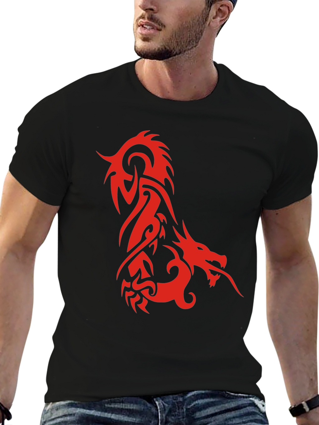 Dragon Graphic Tee - Stylish Mens Black T-Shirt