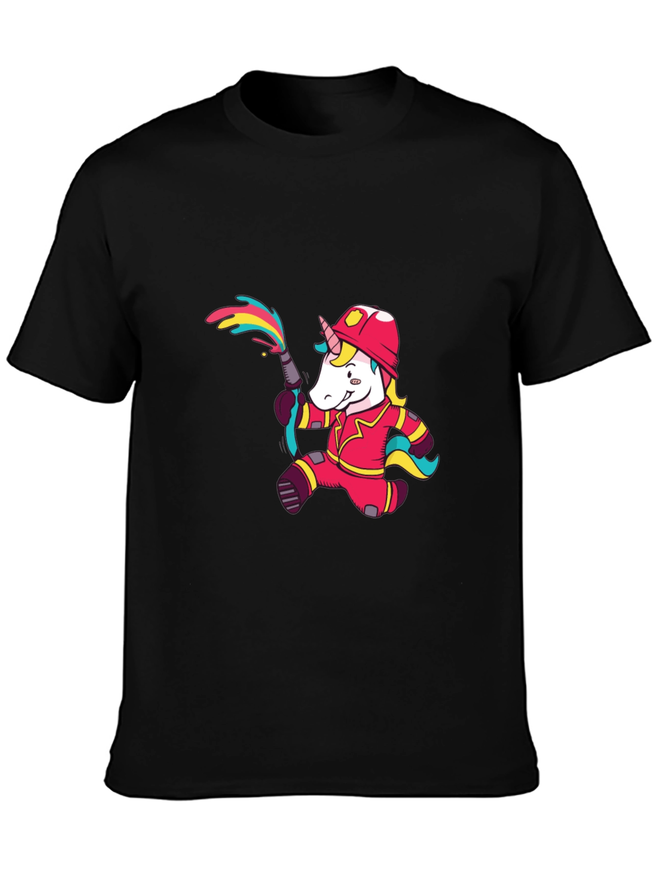Firefighter Unicorn Graphic T-Shirt - Black
