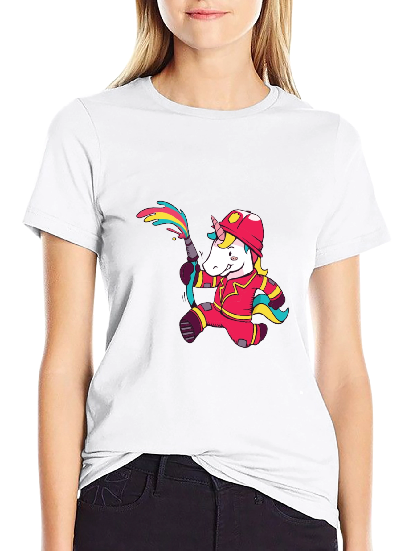 Firefighter Unicorn Graphic T-Shirt - Black
