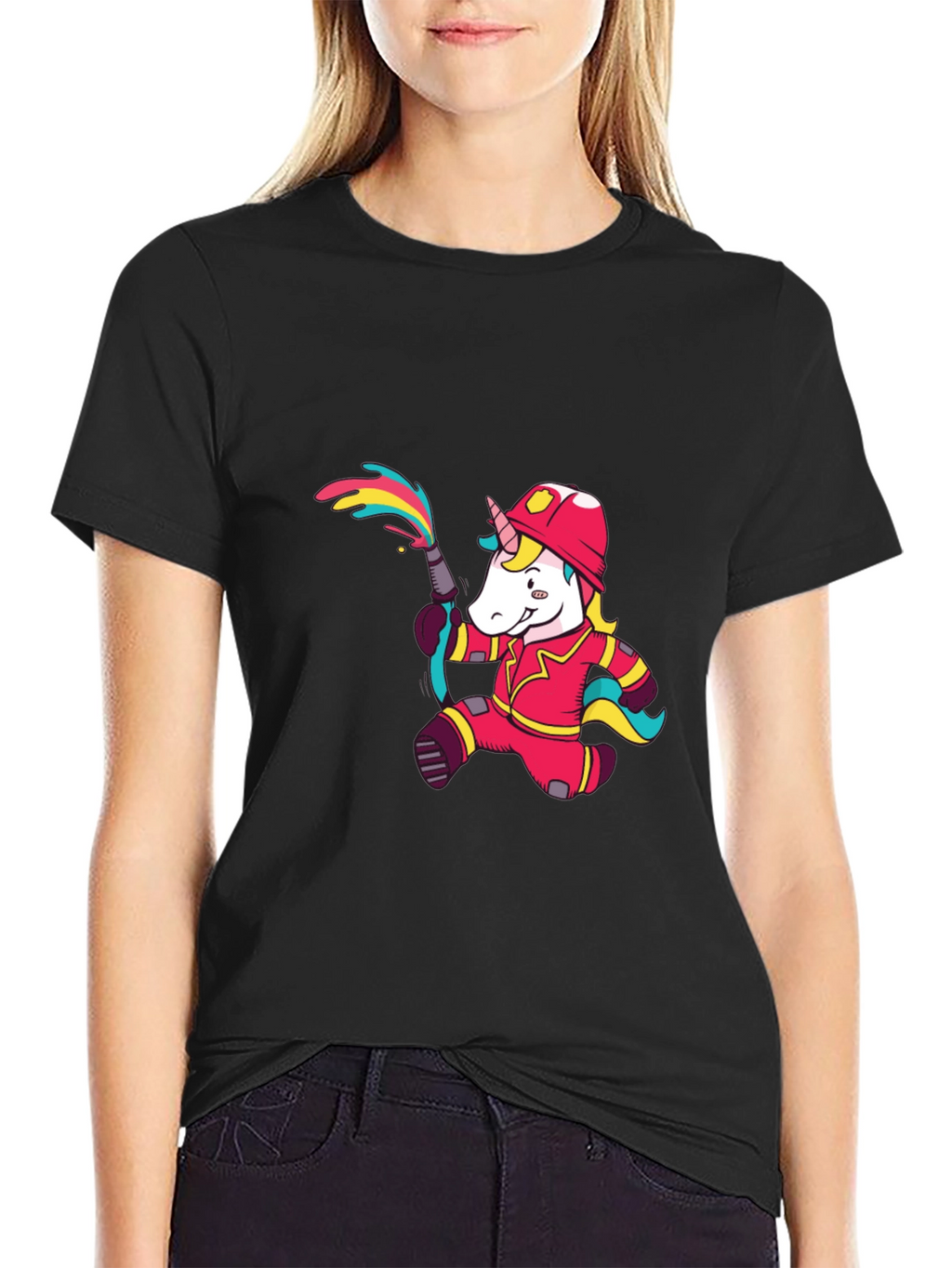 Firefighter Unicorn Graphic T-Shirt - Black