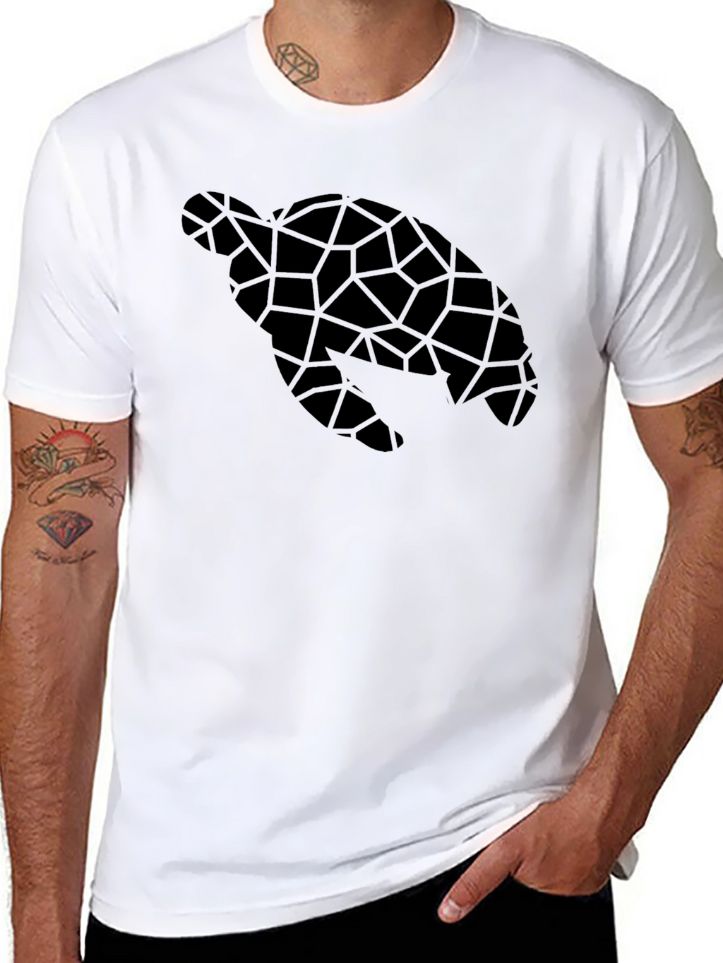 Geometric Sea Turtle Black T-Shirt