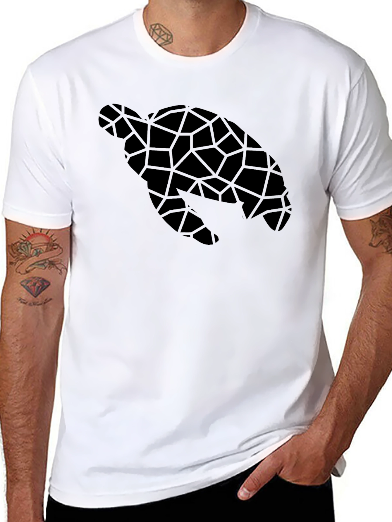 Geometric Sea Turtle Black T-Shirt