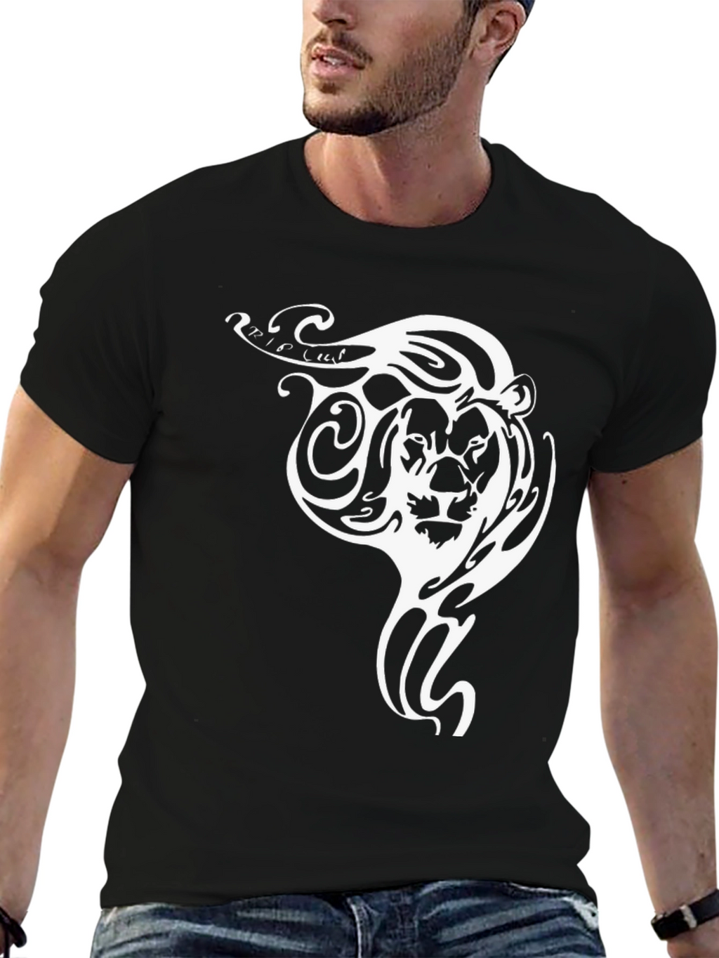 Lion Tribal Tattoo Graphic T-Shirt - Black