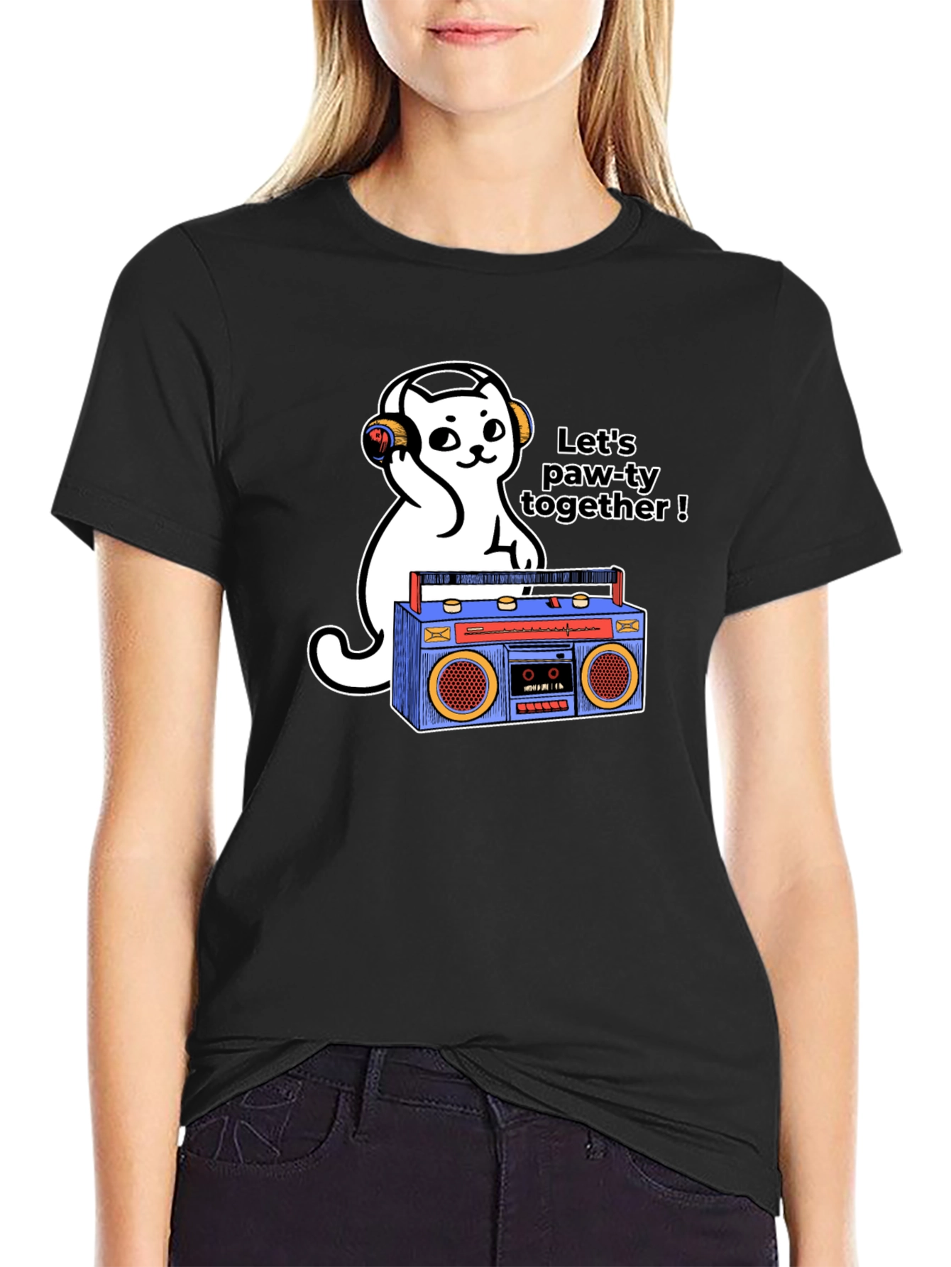 Lets Paw-ty Together Cat Graphic T-Shirt