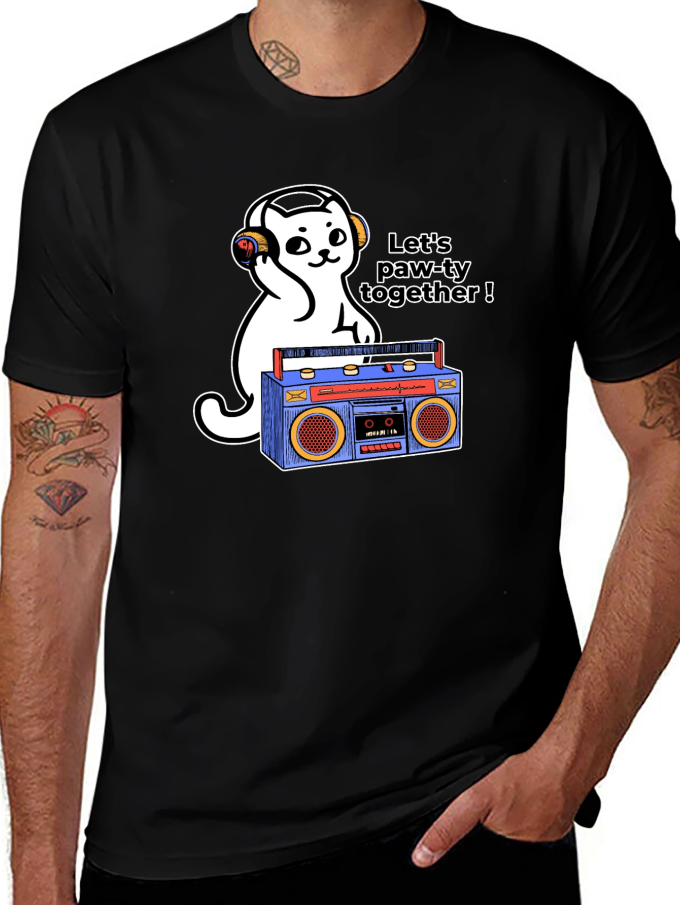 Lets Paw-ty Together Cat Graphic T-Shirt