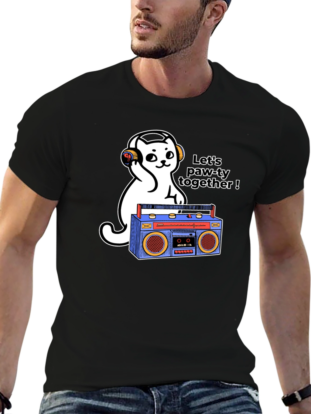 Lets Paw-ty Together Cat Graphic T-Shirt