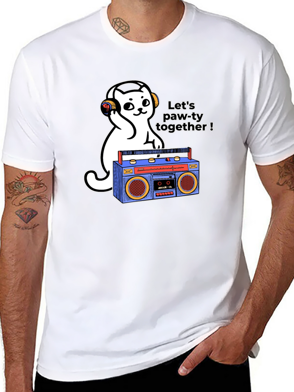 Lets Paw-ty Together Cat Graphic T-Shirt