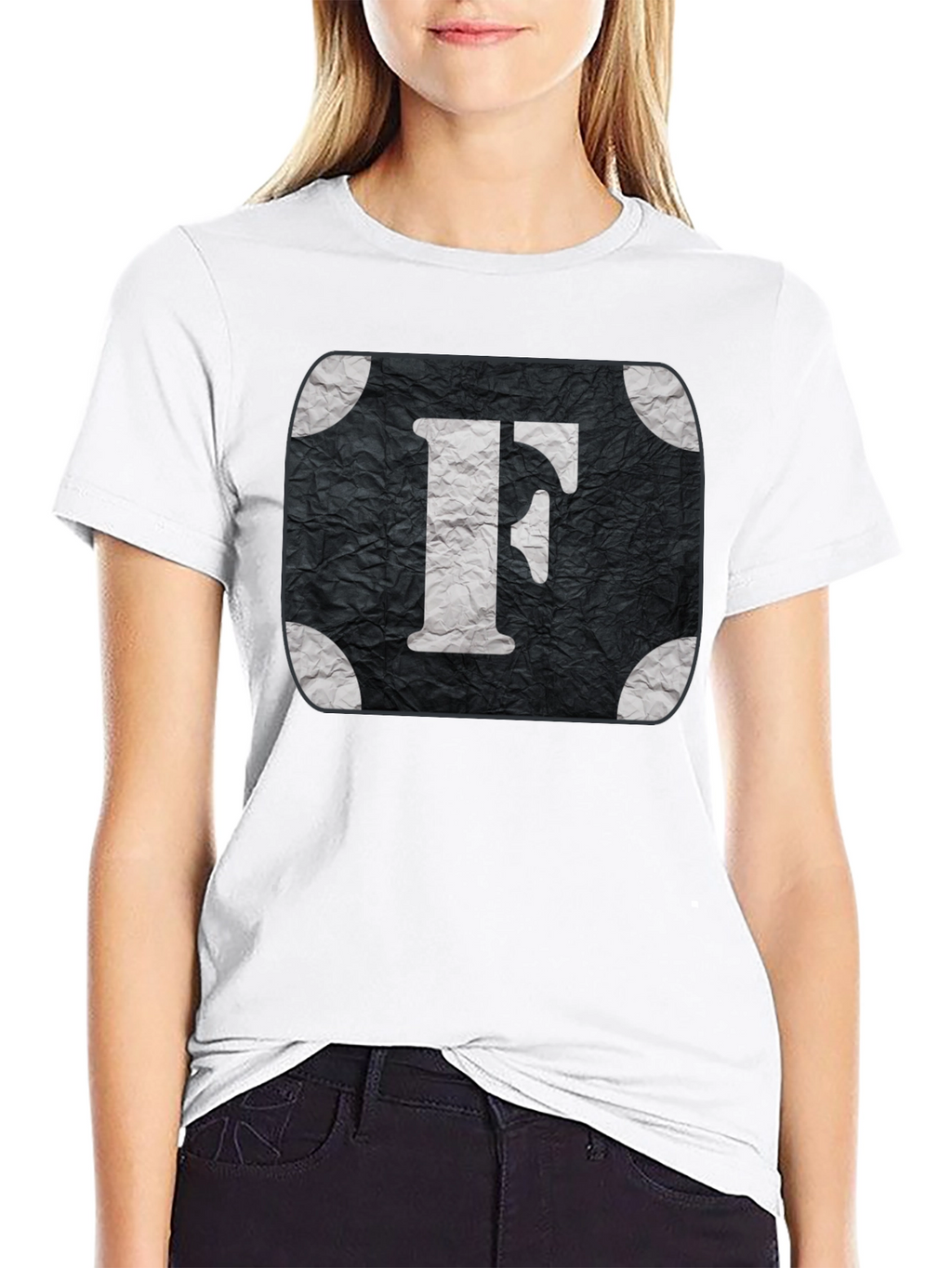 Letter F Graphic Tee - Black Cotton Blend