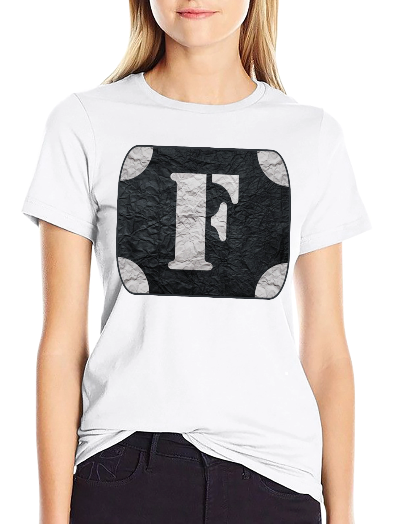 Letter F Graphic Tee - Black Cotton Blend