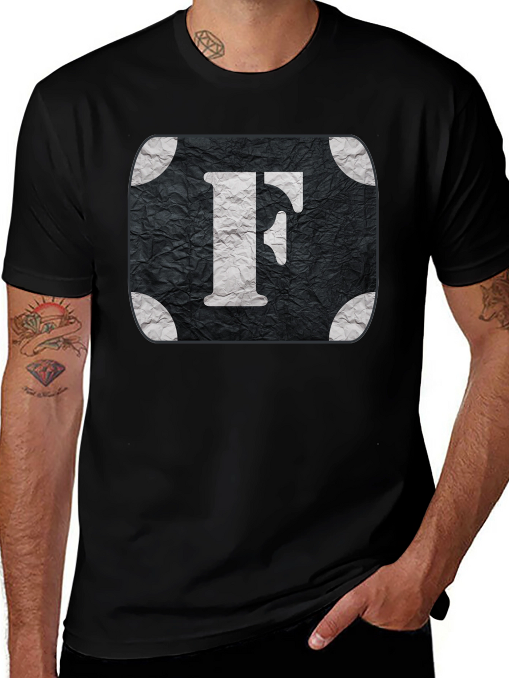 Letter F Graphic Tee - Black Cotton Blend
