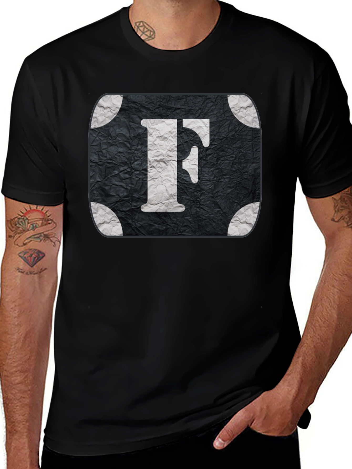 Letter F Graphic Tee - Black Cotton Blend