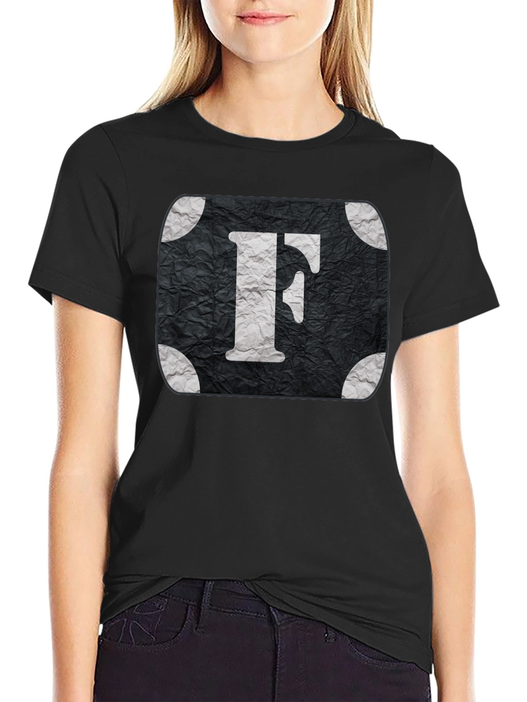Letter F Graphic Tee - Black Cotton Blend