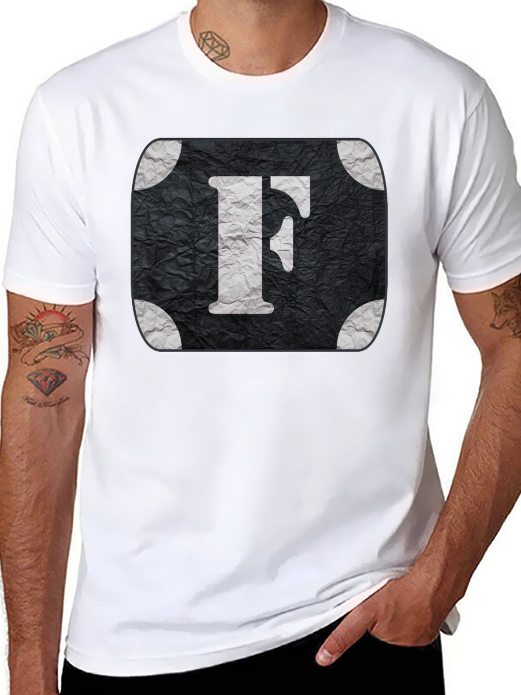 Letter F Graphic Tee - Black Cotton Blend