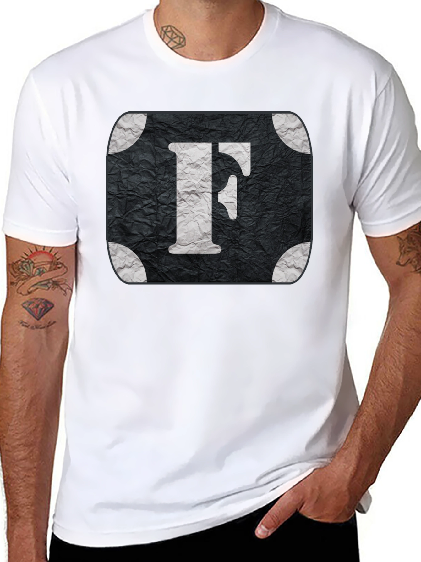 Letter F Graphic Tee - Black Cotton Blend