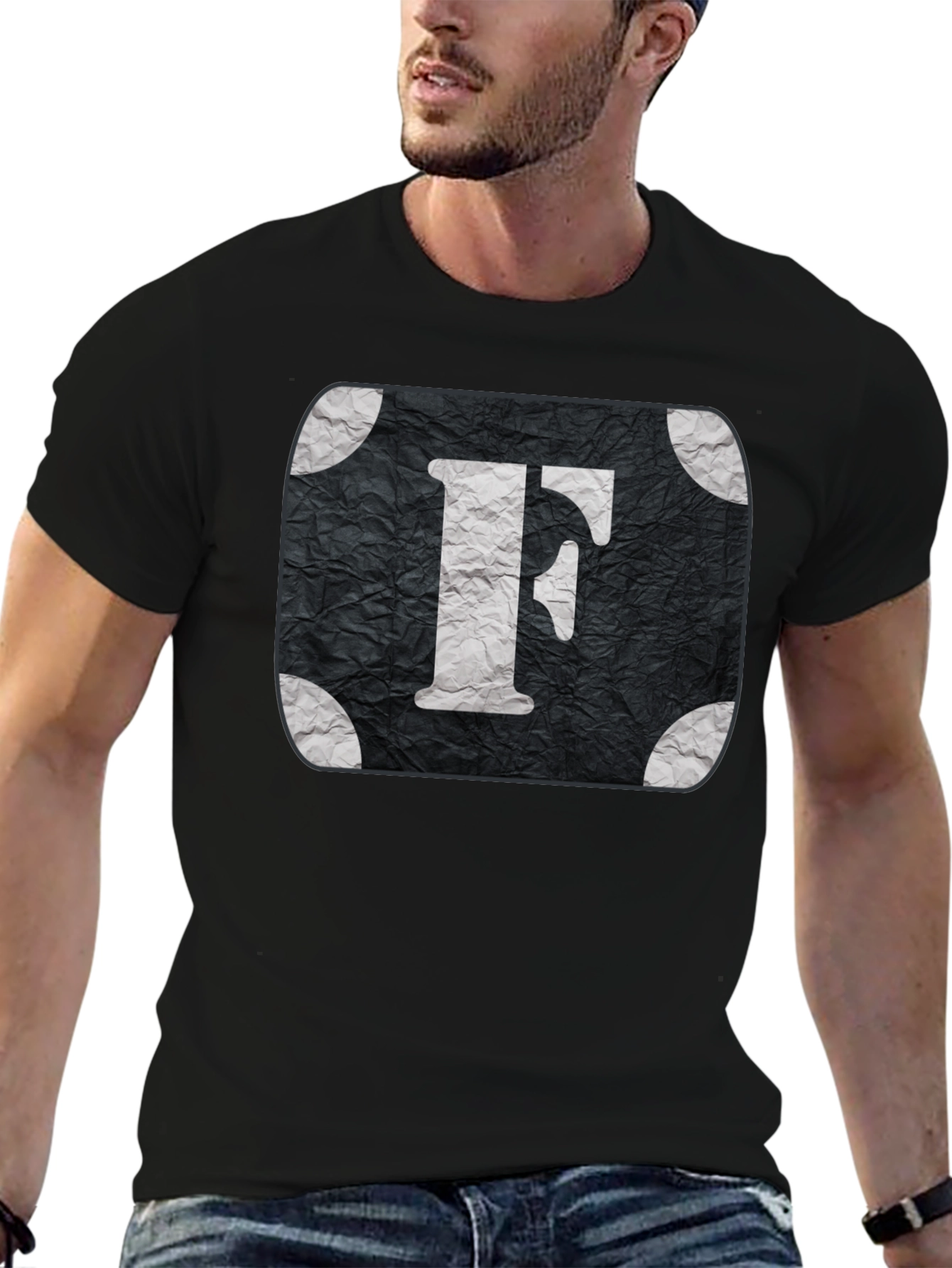 Letter F Graphic Tee - Black Cotton Blend