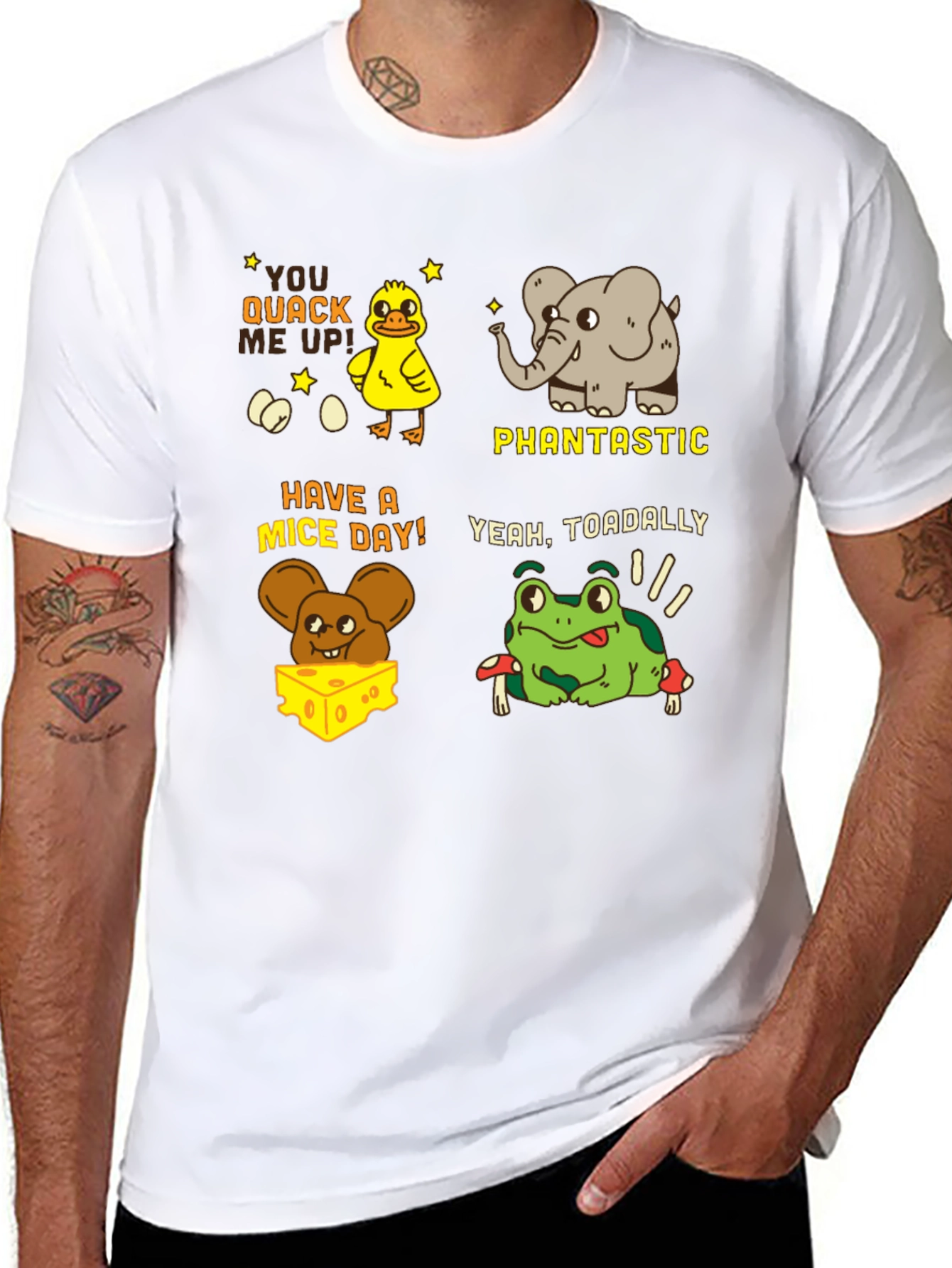 Pun-tastic Animal Tee: Quack Me Up Have a Mice Day!