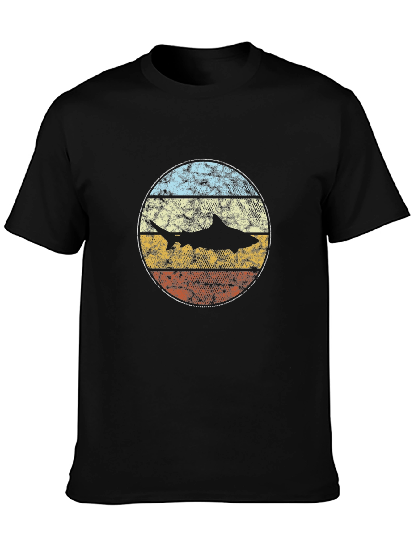 Retro Shark Graphic Tee - Vintage Style Black T-Shirt