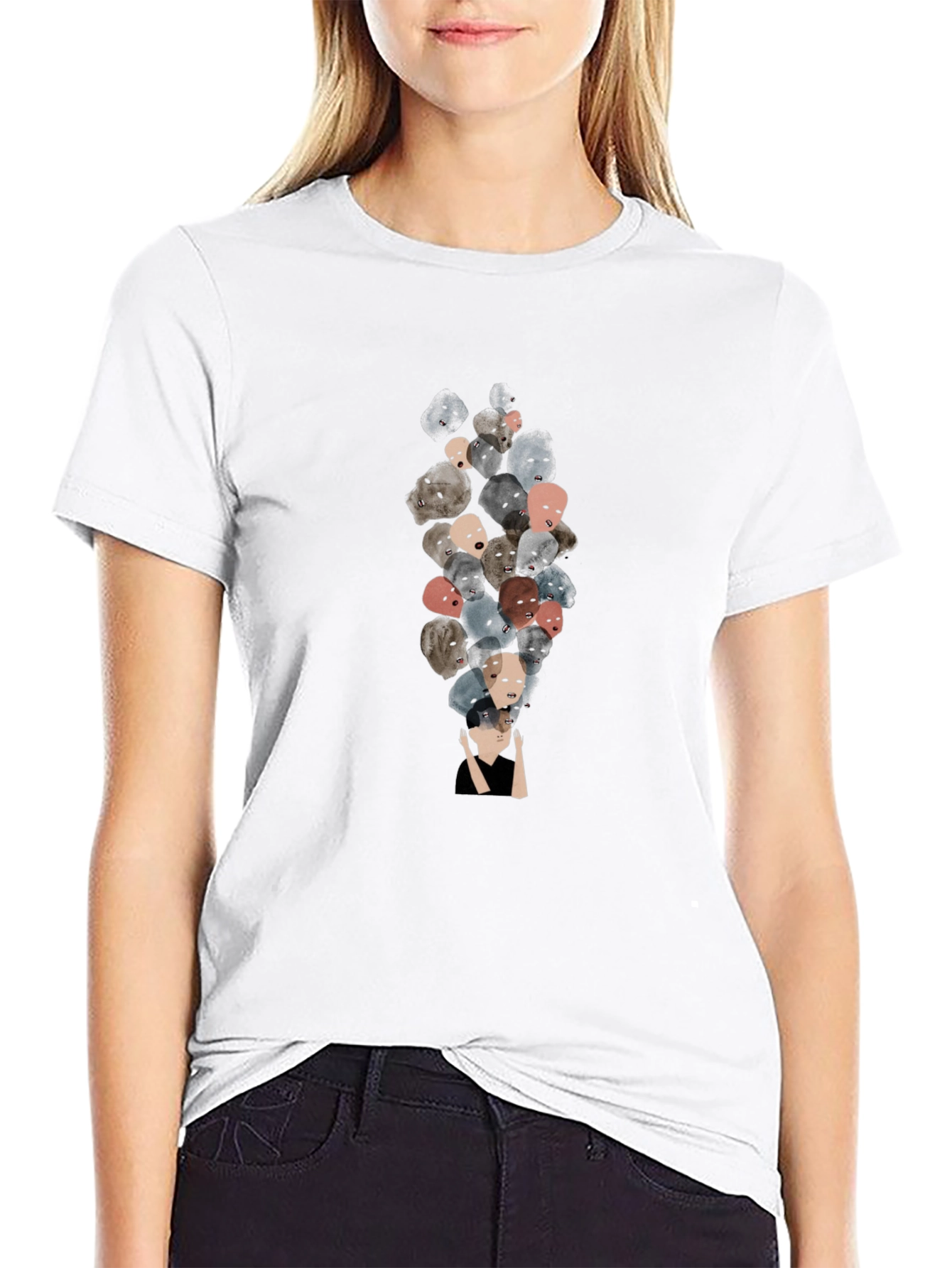 Unique Faces Graphic Print Black T-Shirt
