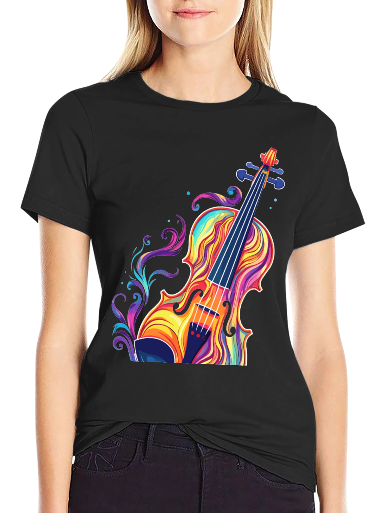 Colorful Violin Graphic T-Shirt - Music Lover Tee