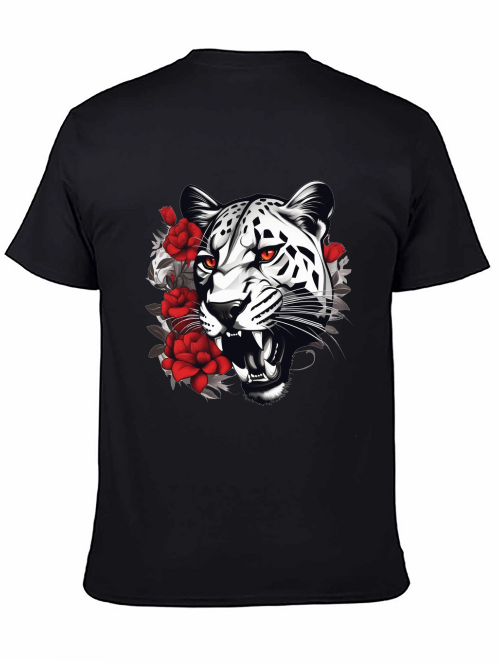 Leopard & Roses Graphic Print Black T-Shirt