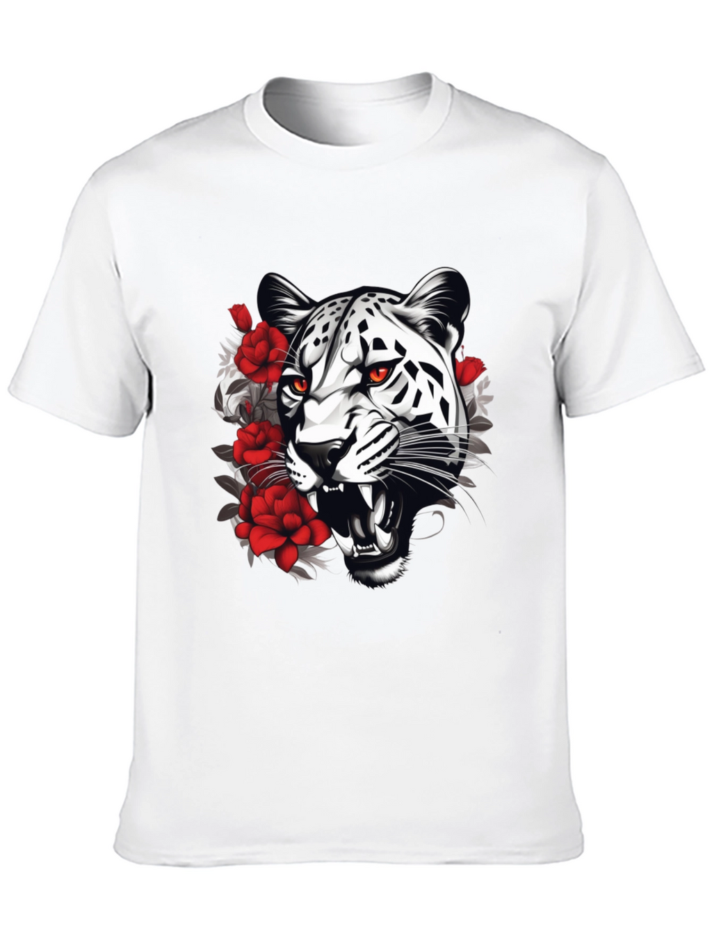 Leopard & Roses Graphic Print Black T-Shirt