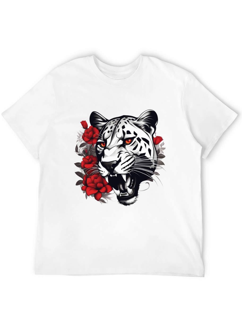 Leopard & Roses Graphic Print Black T-Shirt
