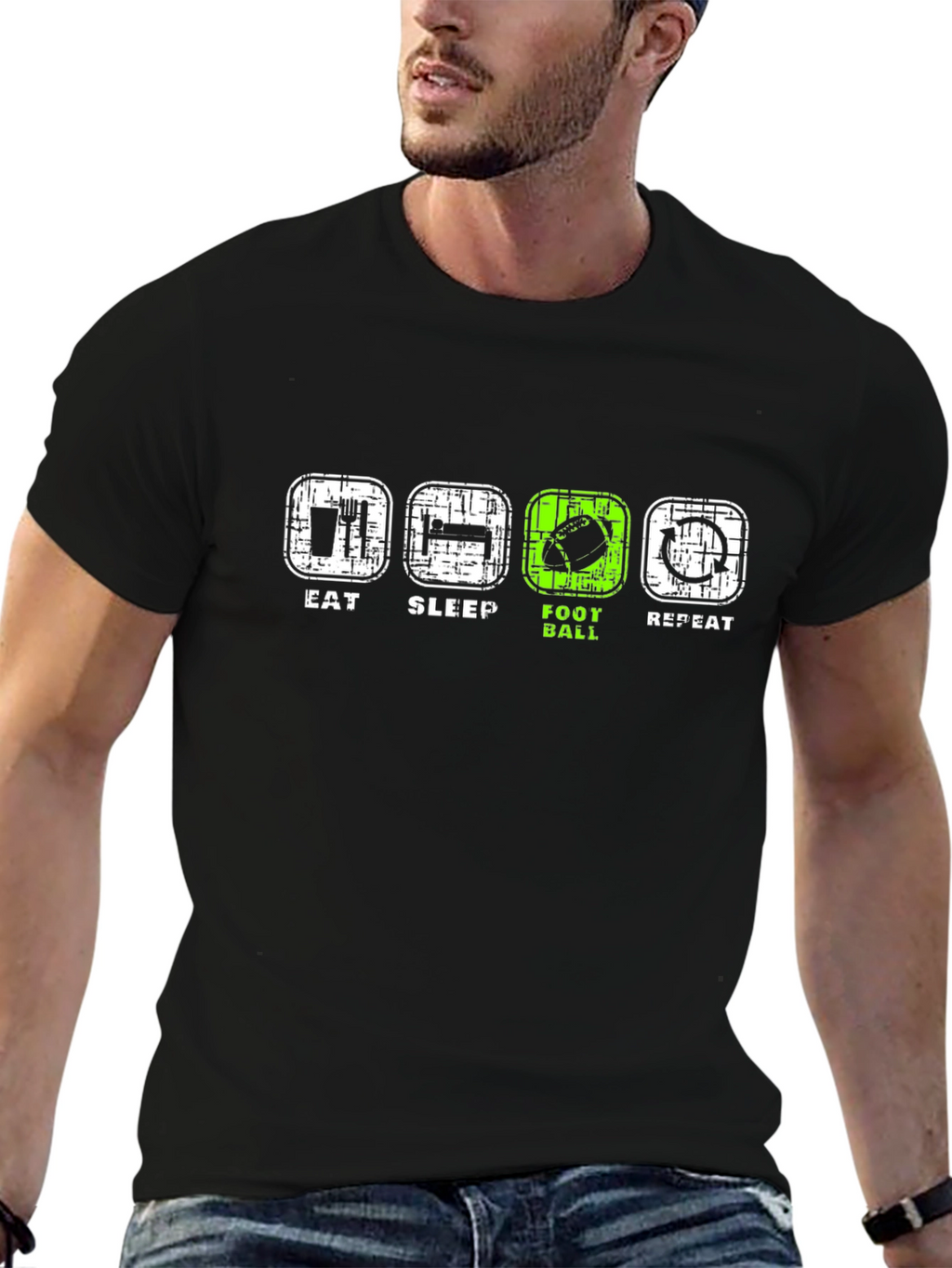 Eat Sleep Football Repeat Black T-Shirt