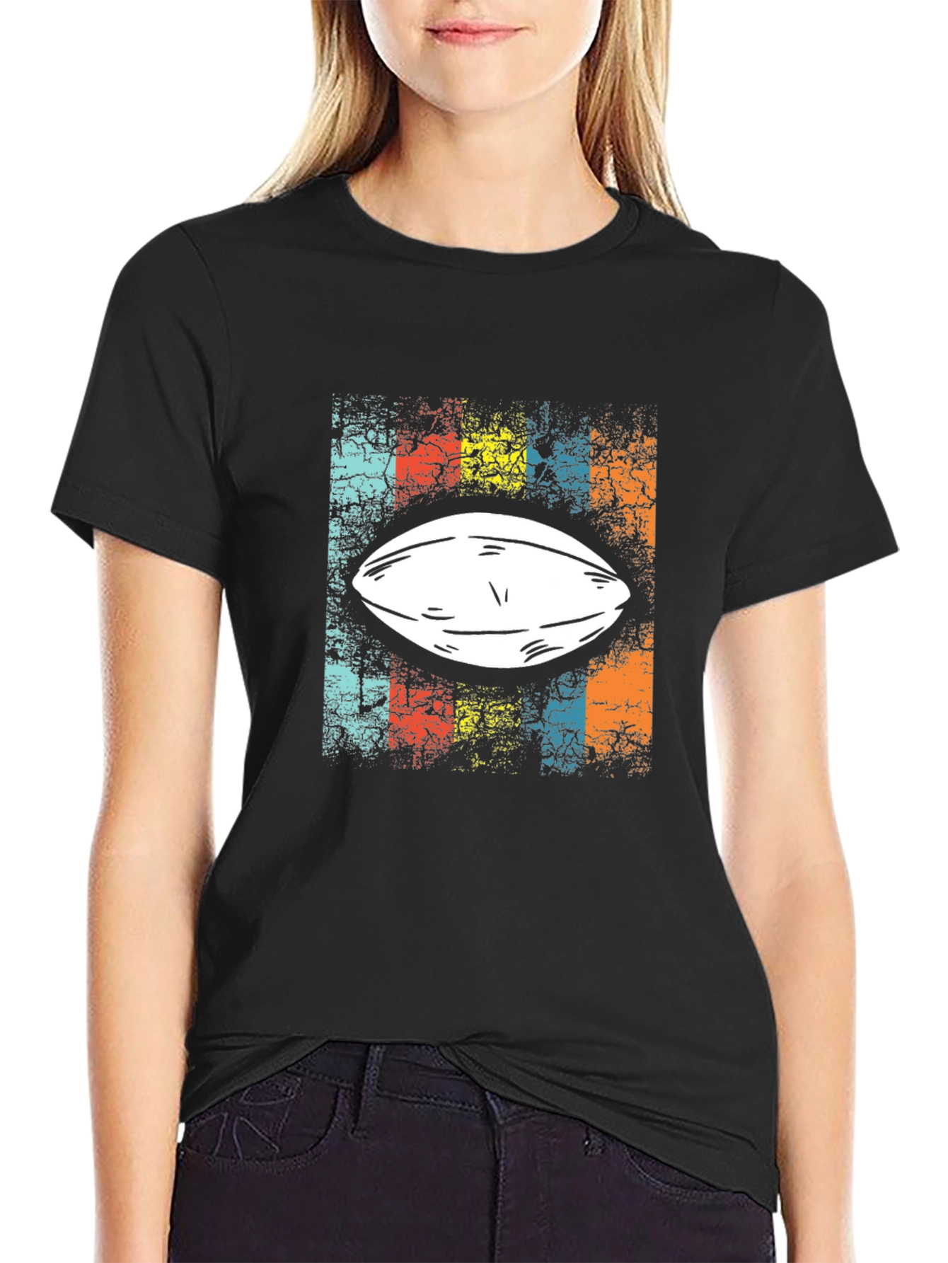 Retro Football T-Shirt - Black Tee