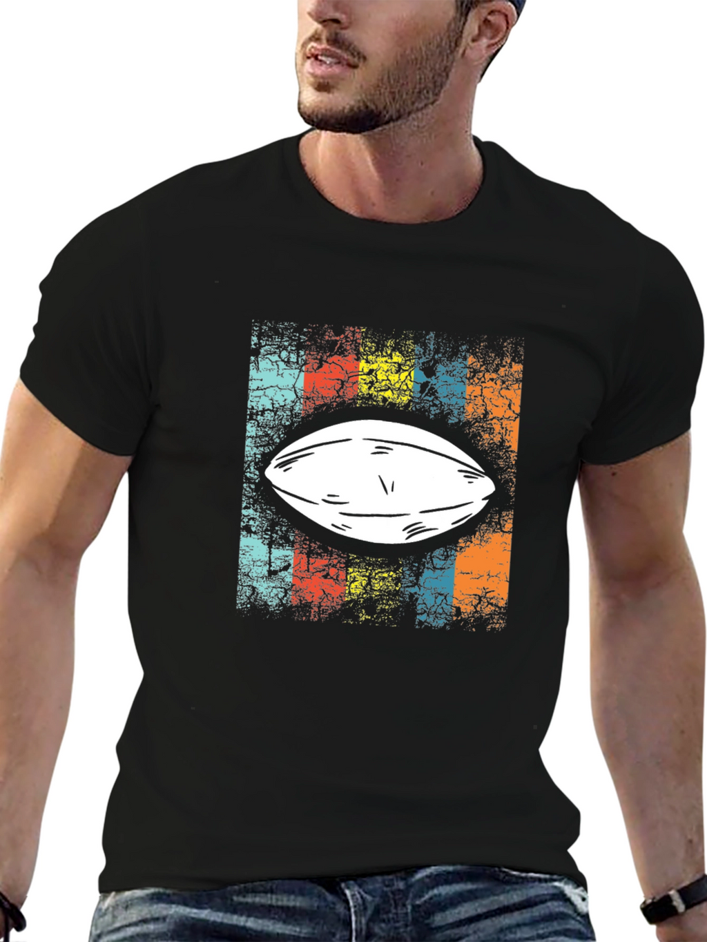 Retro Football T-Shirt - Black Tee