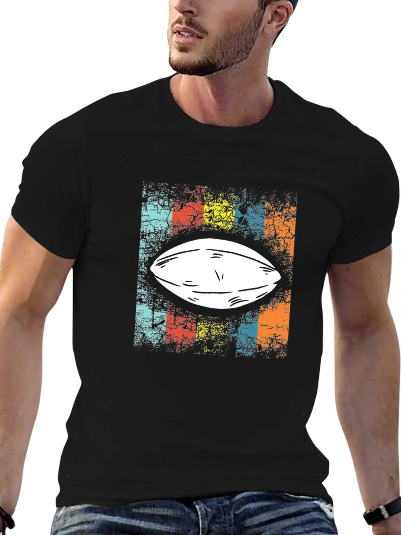 Retro Football T-Shirt - Black Tee