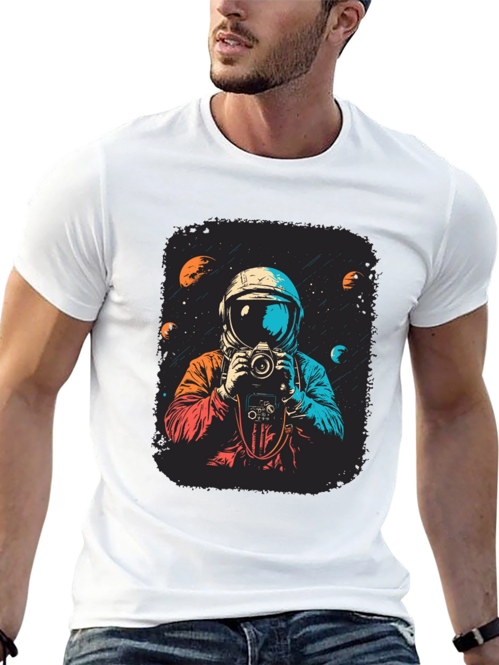 Astronaut Photographer Graphic Tee - Space Camera Shirt