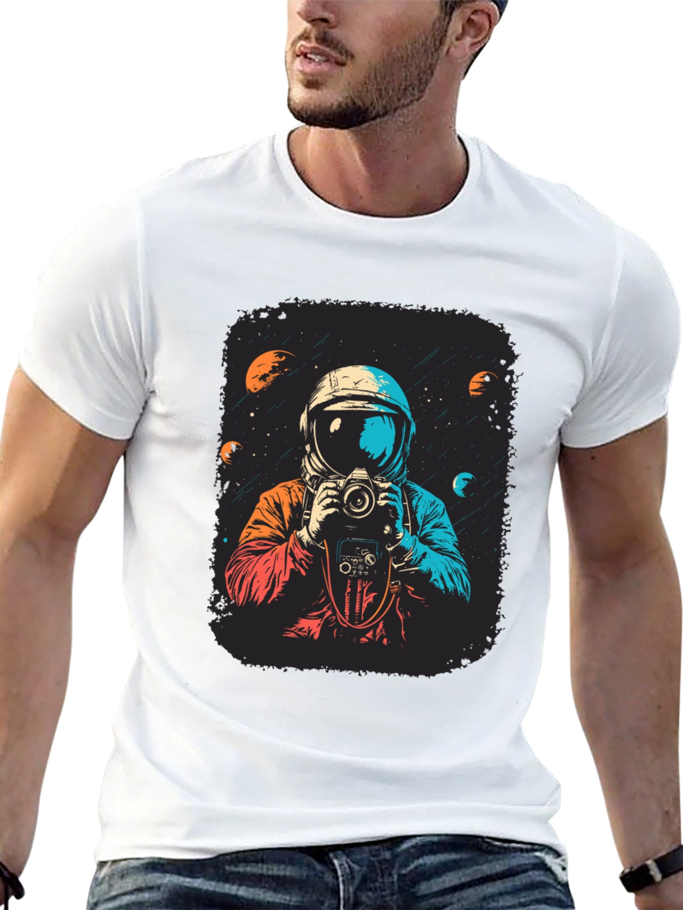 Astronaut Photographer Graphic Tee - Space Camera Shirt