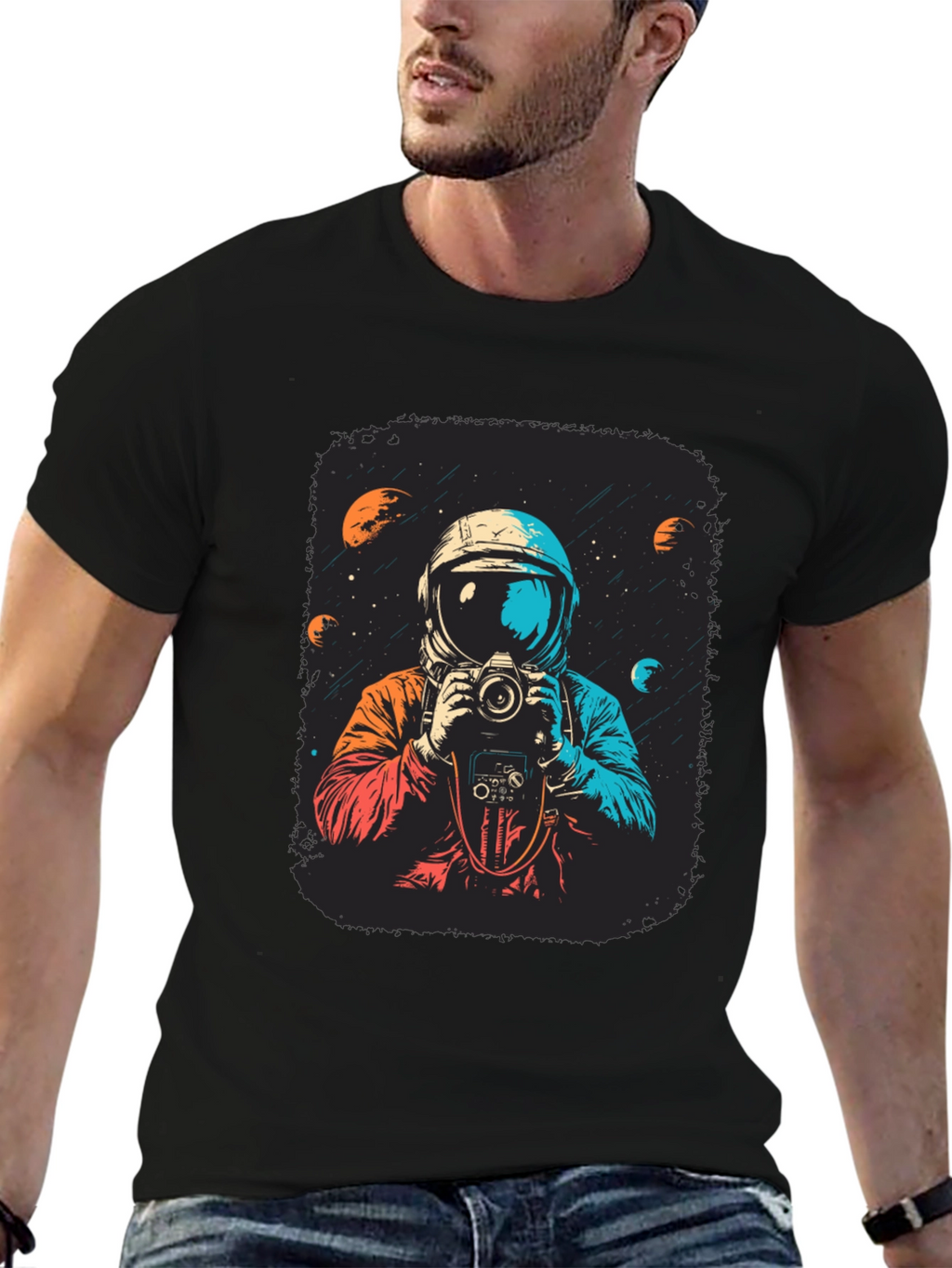 Astronaut Photographer Graphic Tee - Space Camera Shirt