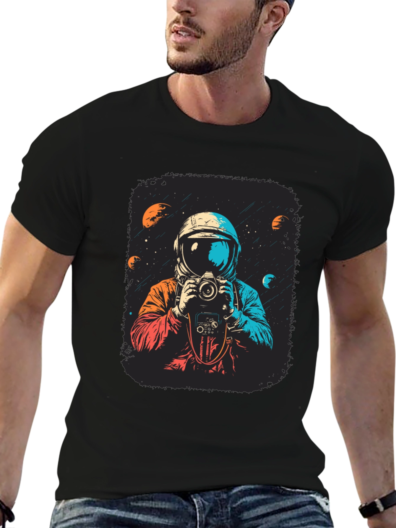 Astronaut Photographer Graphic Tee - Space Camera Shirt