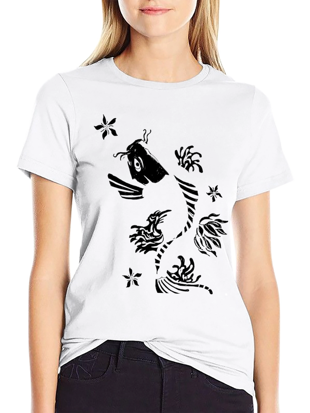 Black Koi Fish Graphic Print T-Shirt