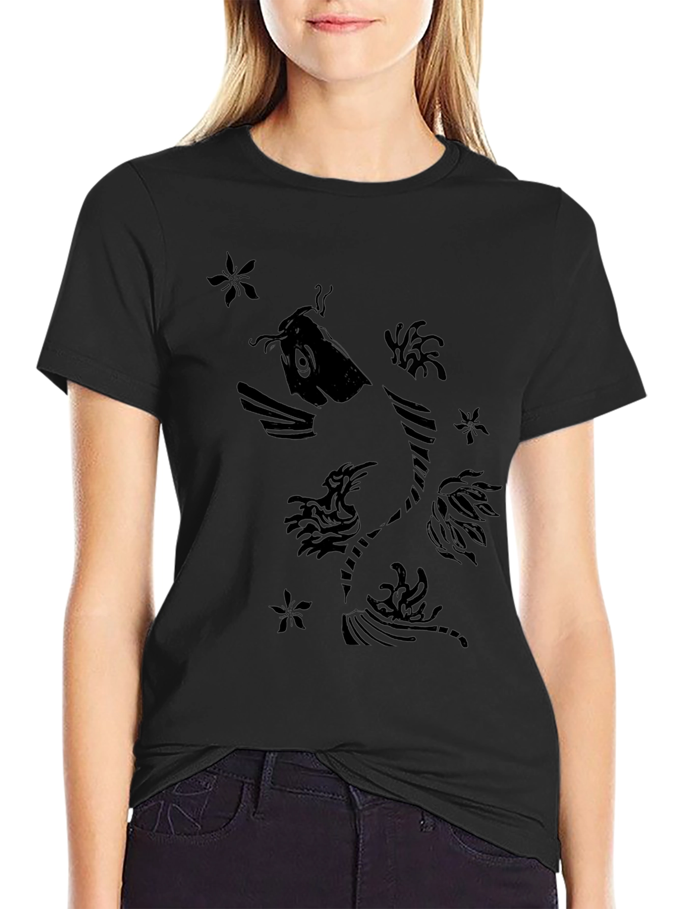 Black Koi Fish Graphic Print T-Shirt