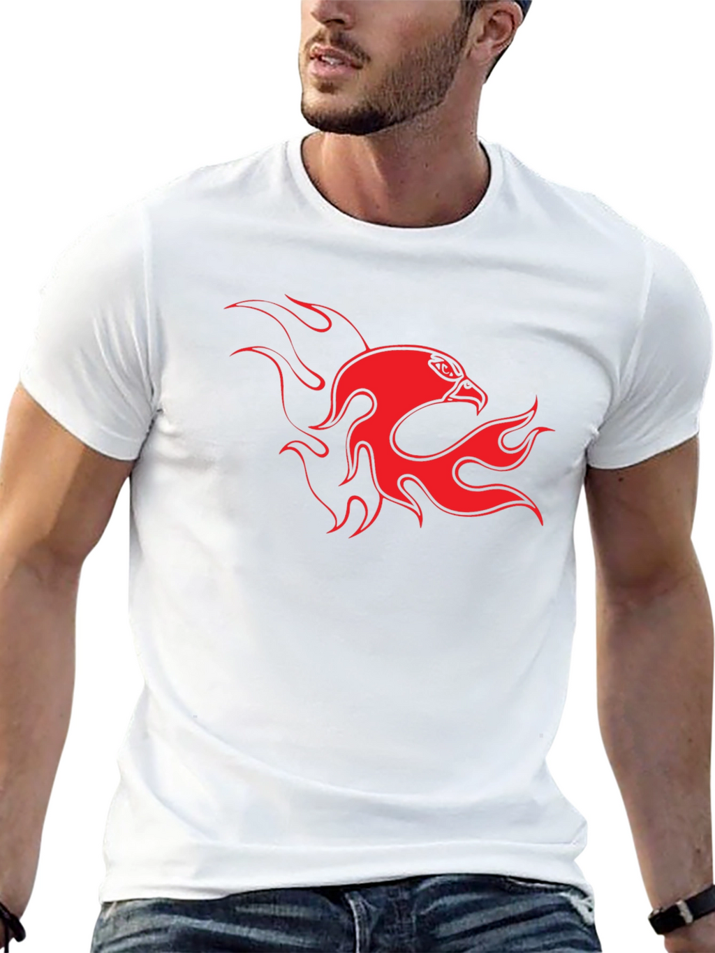 Bold Black Tee with Fiery Eagle Design