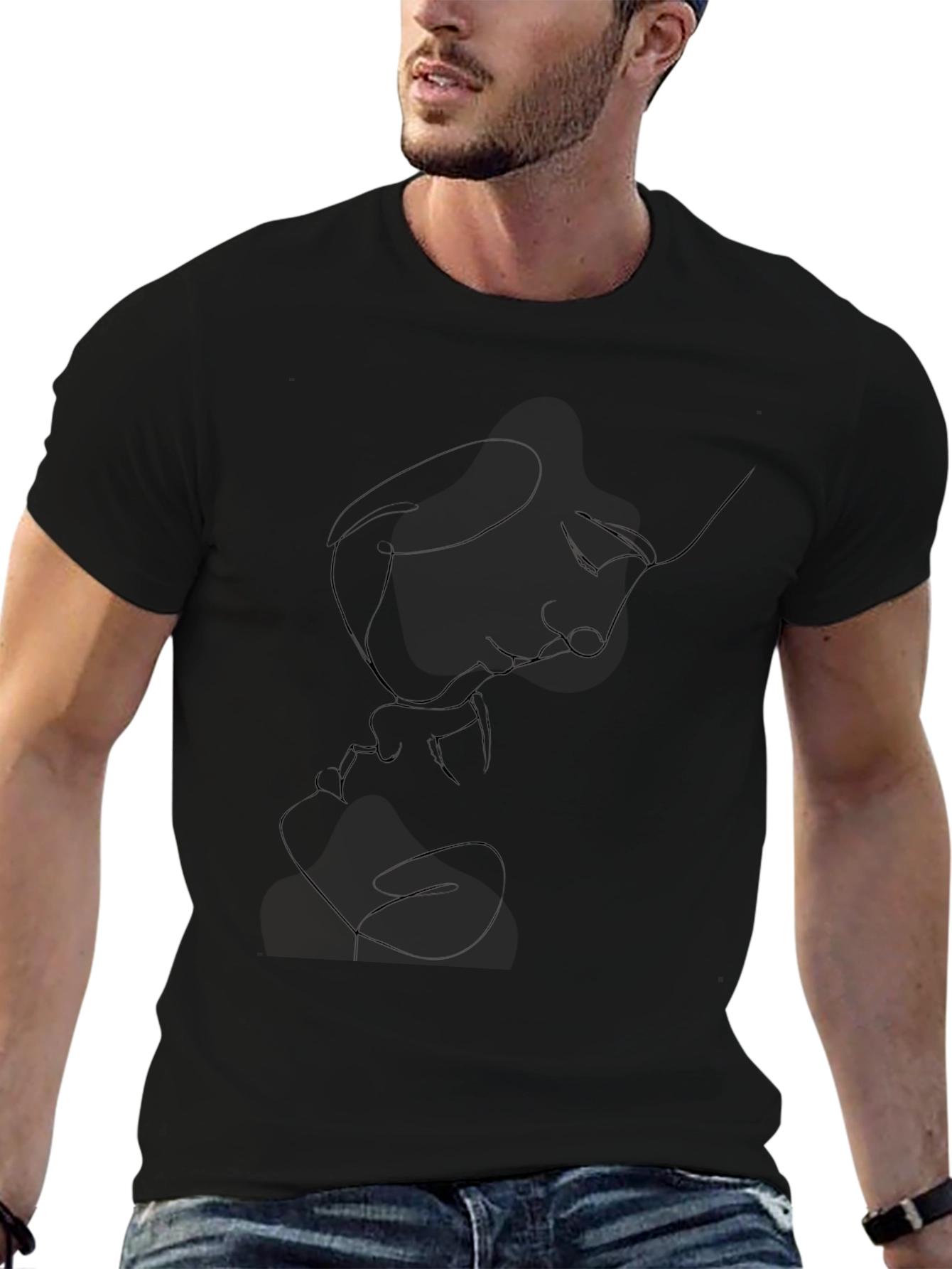 Minimalist Line Art Couple Black Tee