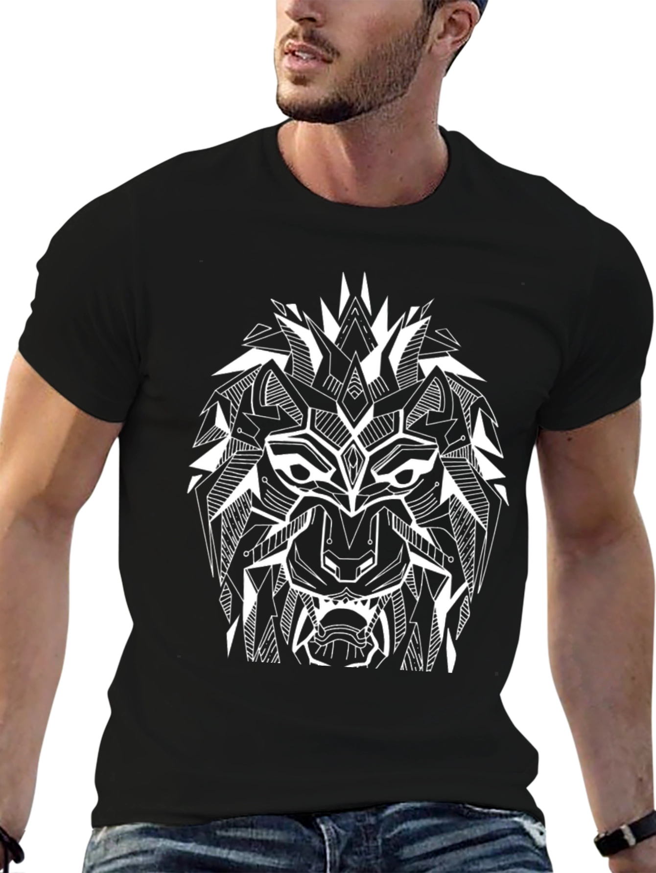 Geometric Lion Graphic Tee - Modern Streetwear